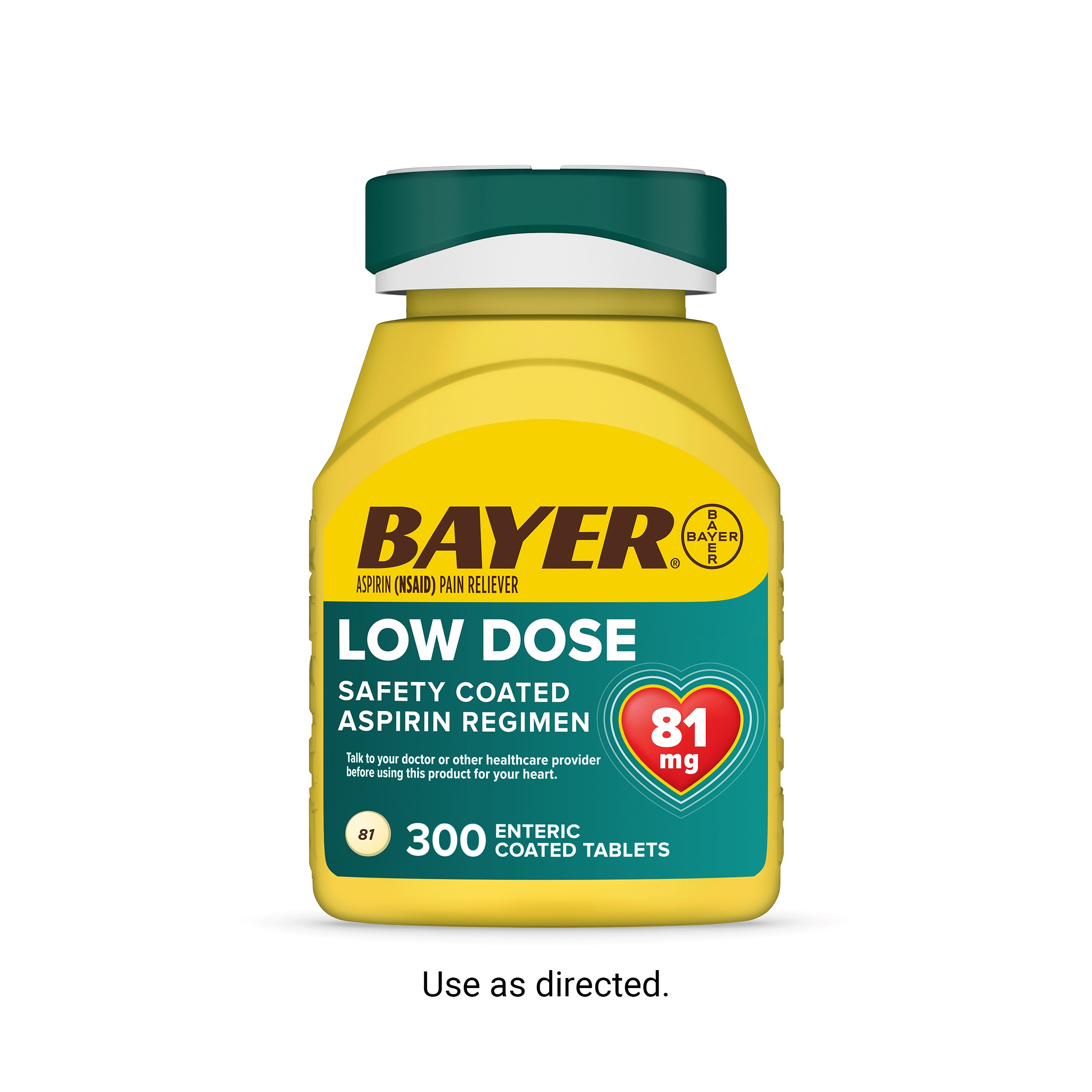 yellow and green bottle of Bayer® Aspirin Low Dose 81mg