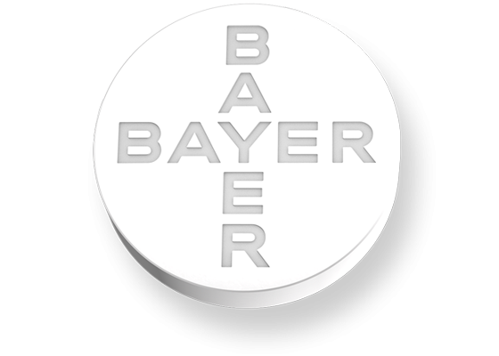 white Bayer® logo with a yellow shadow