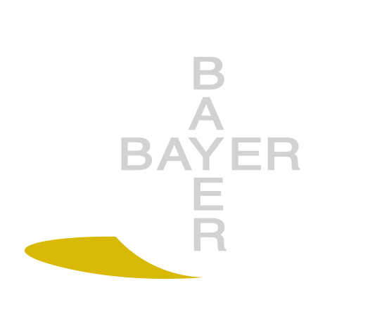 white Bayer® logo with a yellow shadow