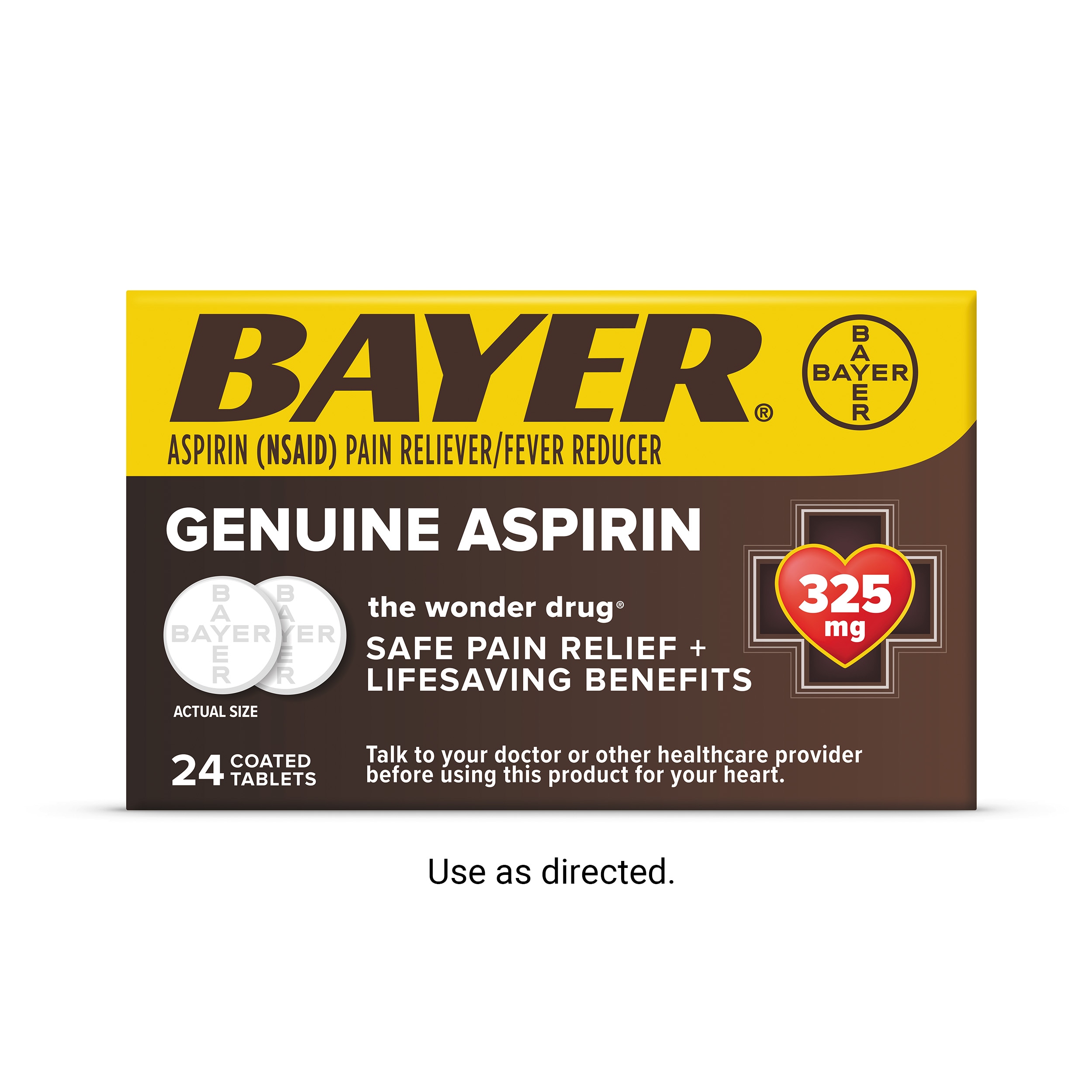 yellow and brown carton of Genuine Bayer® Aspirin 325mg
