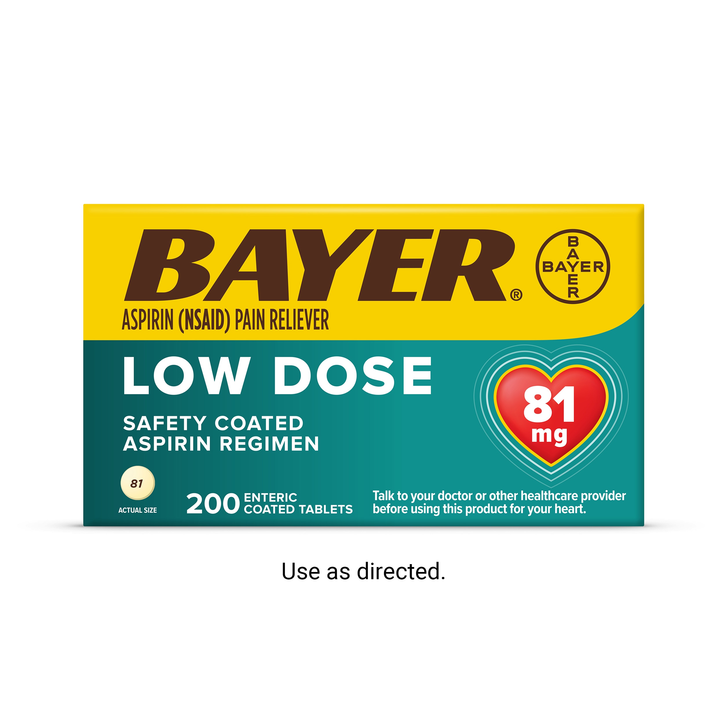 yellow and green carton of Bayer® Aspirin Low Dose 81mg